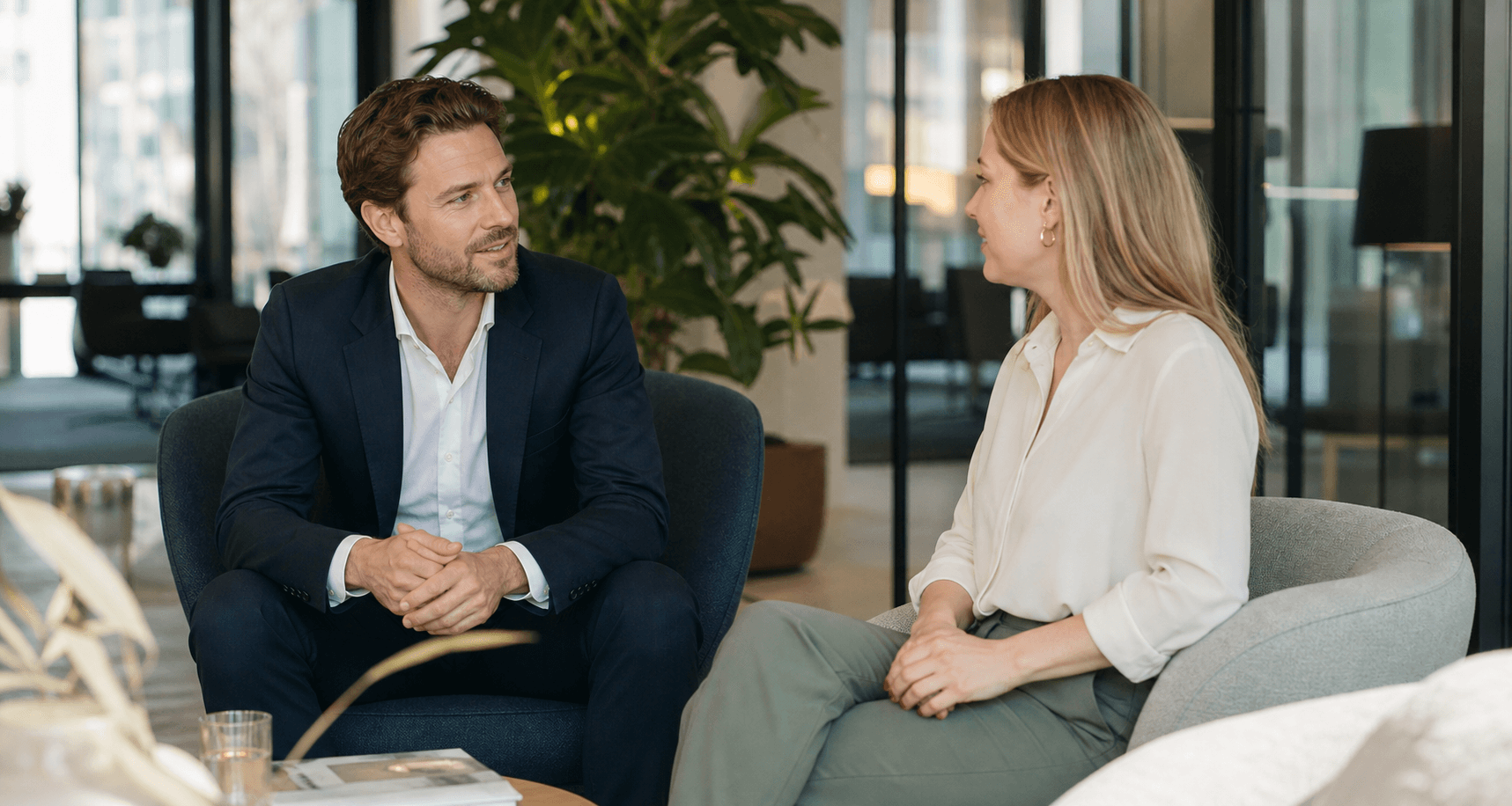 Een consultant en financeprofessional tijdens een persoonlijk gesprek
